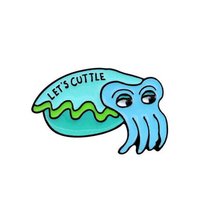 "Let's Cuttle" Green Cuttlefish Enamel Pin / Brooch