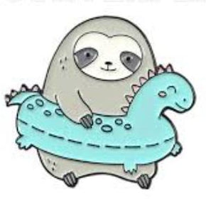 Sloth with Dino Pool Float Pin / Brooch